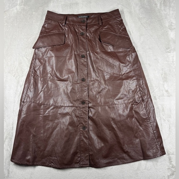 NWT Banana Republic Factory Vegan Faux Leather Brown A Line Button Midi Skirt 2 - Picture 5 of 16